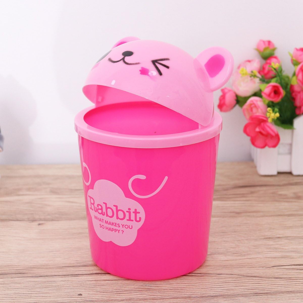Mini Trash Can Table Bin Animal Mini Garbage Can Rabbit Trash Can Waste Small Desktop Girls Bedroom Bin Cute Space-saving Garbage Trashcan Litter Desk Rubbish Pink - Image 5