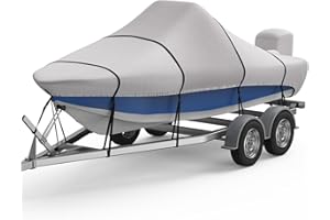 RVMasking Center Console Boat Cover, 1200D Middle Waterproof Heavy Duty Boat Cover for Center Console Boat Fits 17'-19' Length, Beam Width up to 102" W, Gray