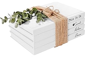 Wood Decorative Books, Sparkle Race Farmhouse Stacked Books, Faux Books Accents Decoration for Living Room, Hardcover Modern Display Decor White Books for Coffee Tables/Shelves/Mantle, set of 4