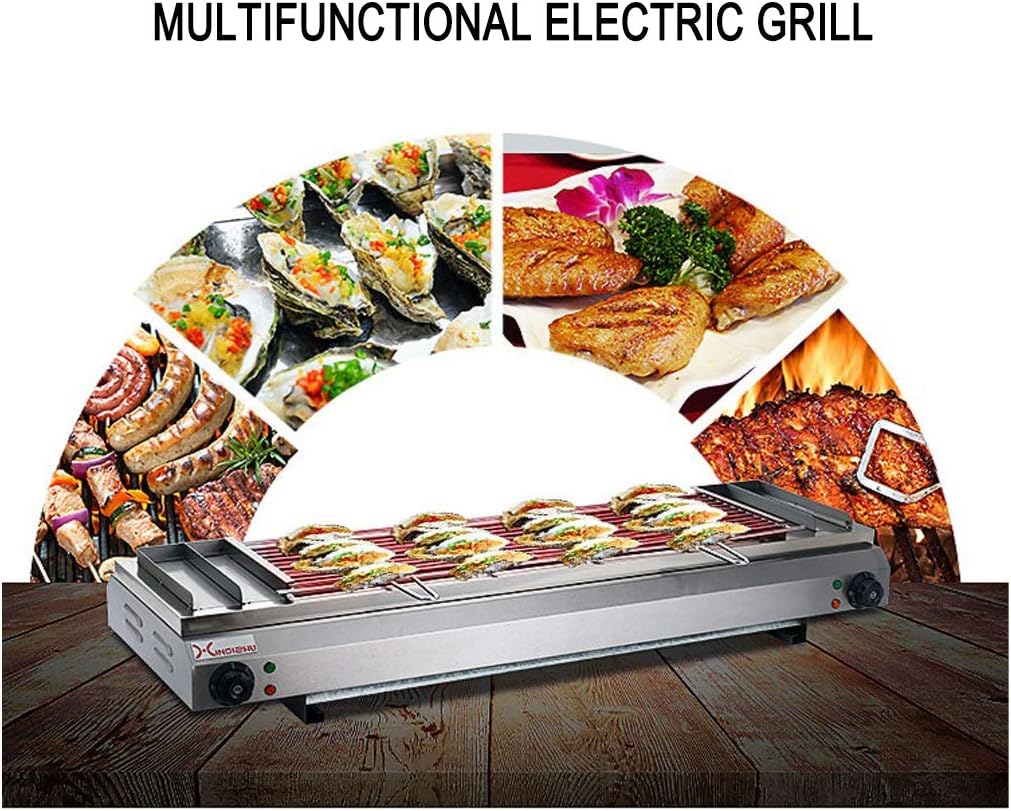 review Electric Griddle, Commercial smokeless Electric Barbecue Machine Automatic Constant Temperature Barbecue Grill shish Kebab Machine, Silver - 2800W/3000W