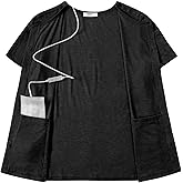 Deyeek Mastectomy Shirts with Drain Pockets Tear Away Side Shoulder Surgery Tops for Women Chemo Shirts for Port Access