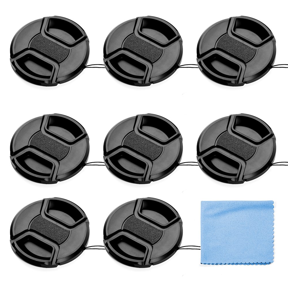 Fotover 58mm Lens Cap Bundle, 8 Pack Universal Snap on Front Centre Pinch Lens Cover Set with Microfiber Lens Cleaning Cloth for Canon Nikon Sony Olympus DSLR Camera