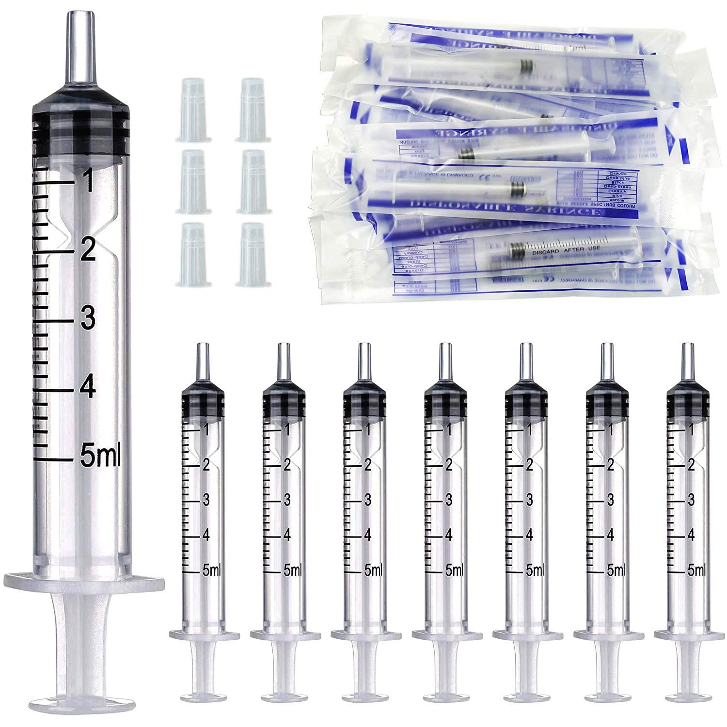 Gebildet 30pcs 5ml Liquid dispenser Without Needle(With Cap),Sterile Individual Wrap for Scientific Labs,Feeding Pets,Liquid Measuring or Refilling Multiple Uses Tools