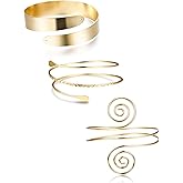 FUNRUN JEWELRY Arm Cuff Upper Arm Band for Women Gold Arm Cuff Bangle Bracelets Adjustable Coil Swirl Armlet ArmBand Jewelry,3-4Pcs