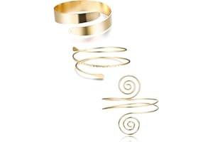 FUNRUN JEWELRY Arm Cuff Upper Arm Band for Women Gold Arm Cuff Bangle Bracelets Adjustable Coil Swirl Armlet ArmBand Jewelry,3-4Pcs