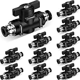 Flutesan 10 Pcs Push to Connect Pneumatic Ball Valve, 1/4" x 1/4" OD | Quick Connect Valve Air Fittings for Pneumatic Tools, Push Fit Tube Connects, Inline Shut-off Control, Air Line Hose Fitting
