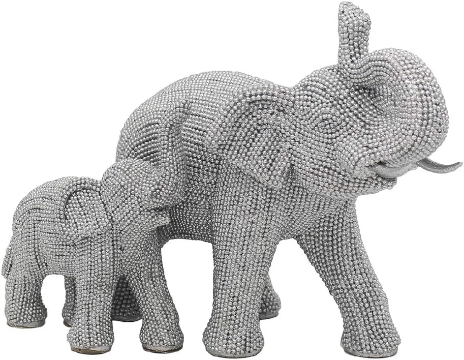 The Leonardo Collection Silver Art Standing Elephant With Calf Ornament Decorative Figure 25cm