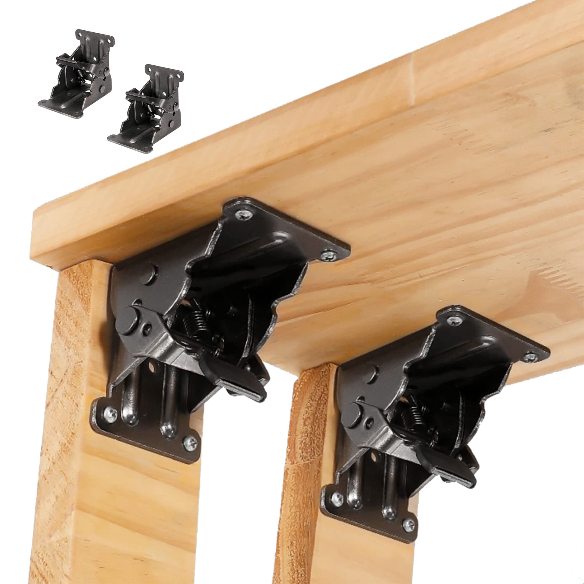 DXIA 2 x Folding Support Brackets, Self-Locking Hinges, Folding Furniture Leg and Brace, Hinges for Table, Bed and Furniture Mechanism — image 1