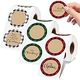 Whaline 600 Pcs Christmas Direct Thermal Labels Stickers Colorful Xmas Plaid Self-Adhesive Printer Decals for DIY Candle Name Tag Logo Design, 3 Rolls