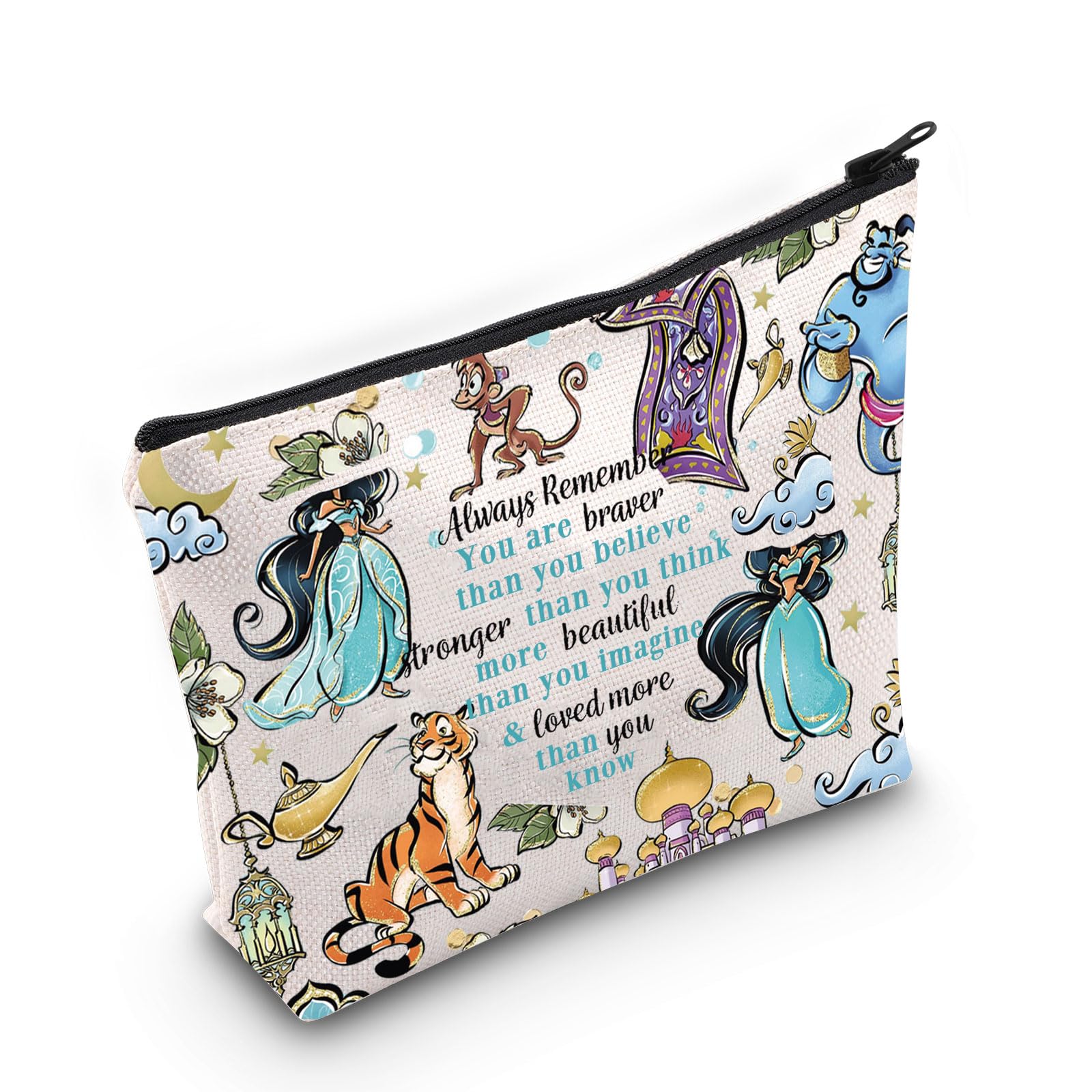 LEVLO Princess Arab Cosmetic Make Up Bag Fairy Tales Fans Gift You Are Braver Stronger Smarter Than You Think Princess Zipper Pouch Bag For Movie Fans, Always Jasm, Makeup Bag — image 1