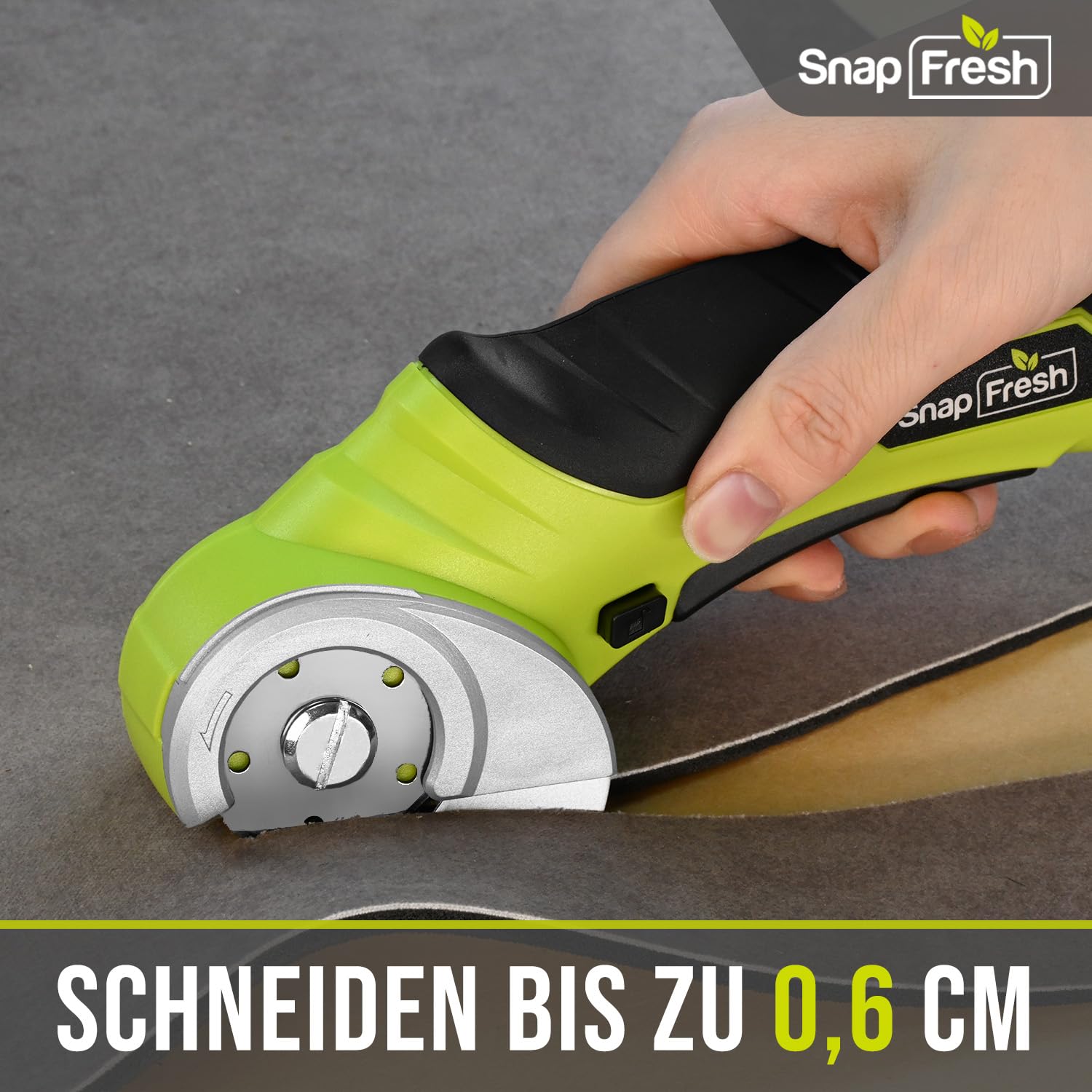 SnapFresh Kartonschneider Elektrische Schere 4V Kabellose Rollschneider Akku-Universalschneider Akkuschere - 2 Selbstschärfende Klingen - für Karton, Pappe, Teppich, Leder, Filz, Kunststoff 4