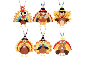 Totstio Thanksgiving Crafts for Kids, Thanksgiving Party Favors for Kids, Turkey Necklace Crafts – 24 Pack DIY Fall Craft Kits with 6 Styles, Suitable for Classroom Activities Party Supplies