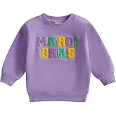CREAIRY Toddler Baby Girl Boy Mardi Gras Outfit Letter Sweatshirt Long Sleeve T-Shirt Tops Fall Clothes
