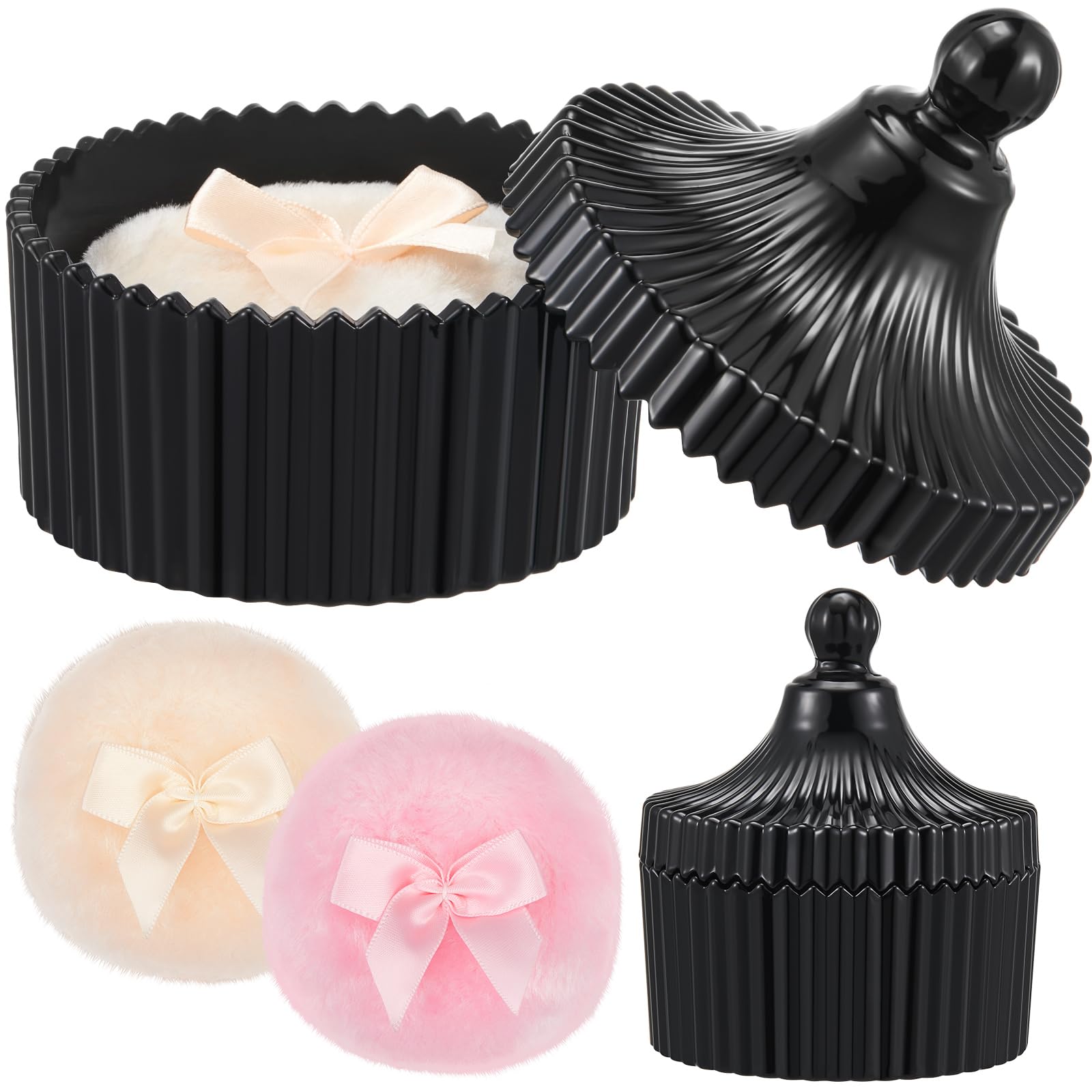 Photo 1 of Tioncy 3 Pcs Large Body Powder Puff and Container Crystal Container Soft Washable Reusable Velour Face Body Glitter Powder Puff Wet Dry Makeup Simple Style (Black)