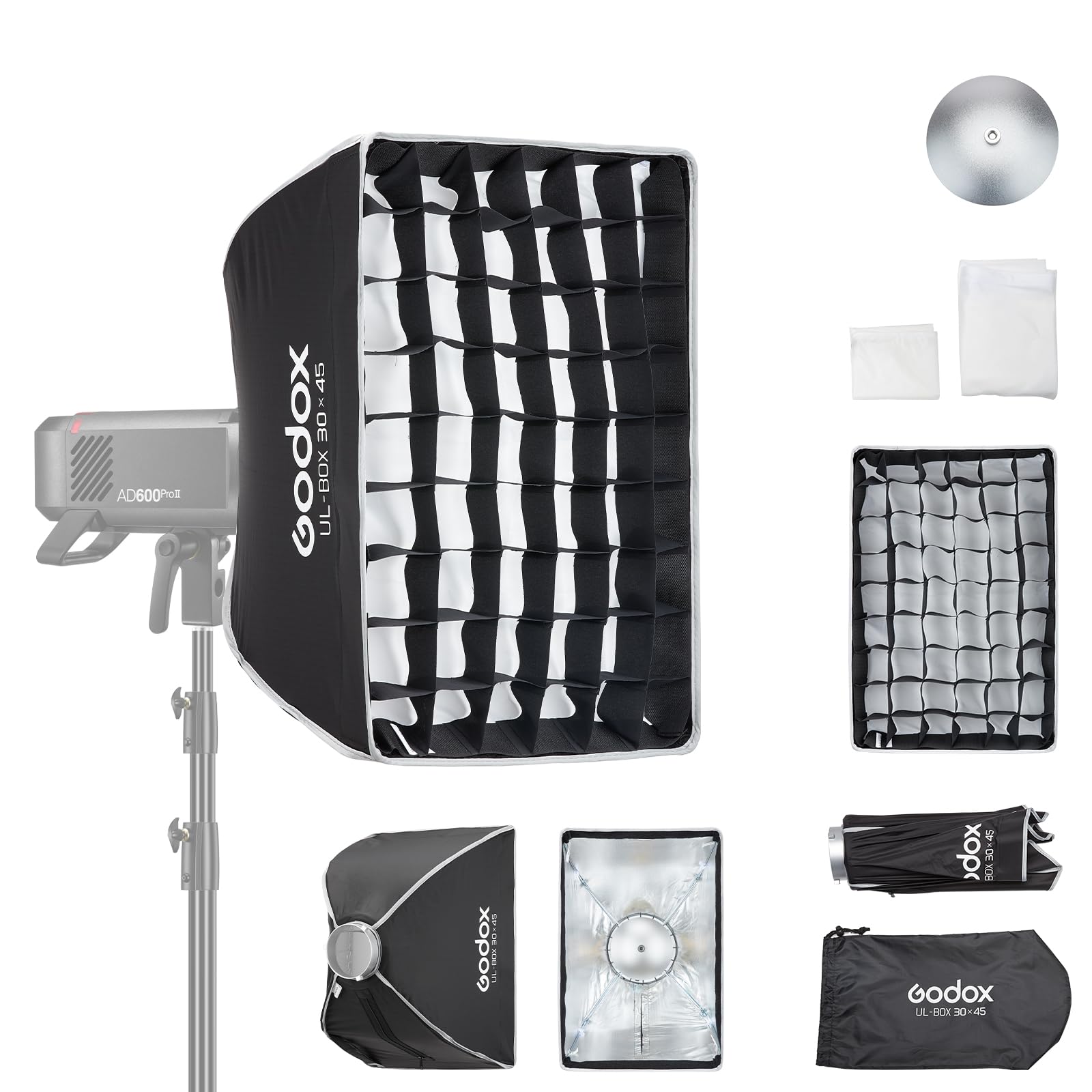 Photo 1 of Godox Mini Softbox 30cm*45cm/ 11.8in*17.7in with Grid Diffuser Fast-Setup Bowens Mount Umbrella Softbox Compact Photography Lighting Softbox for Photography Continuous Light Monolight Strobe Flash
