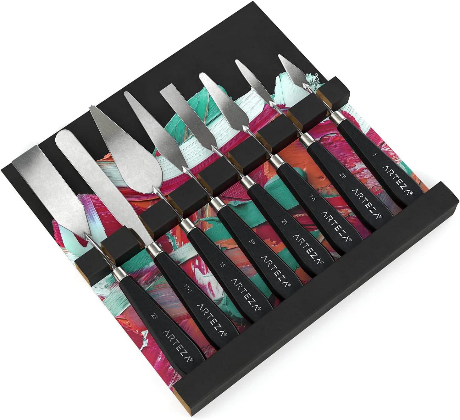 Arteza Palette Knives 8-Pack, Sizes No. 1, 25, 7, 15, 39, 23, 17, 21, Durable Stainless Steel Blade & Break-Resistant Wooden Handle, Art Supplies for Oil & Acrylic Painting