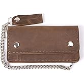 Milwaukee Leather Men's Genuine Leather Bi-Fold Biker Wallets w/Anti-Theft Stainless Steel Chain - 6 Inch