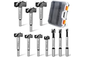 Forstner Bit Set, Lytool 10 Piece Forstner Bits for Woodworking, Wood Drilling, Auger Opener Round Shank Drilling Cutting Tool for Hardwood, Softwood, Plastic, Plywood, MDF