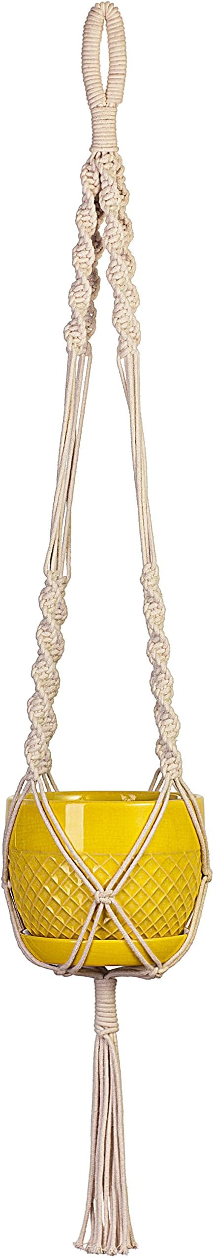 Organic Macramé Hanging Planter with Ceiling Hook, 42-inch Plant Hanger & Pot Holder for Succulents & House Plants, Handwoven Cotton, Indoor, Outdoor, Wall, Perfect for Small & Large Plants & Pots