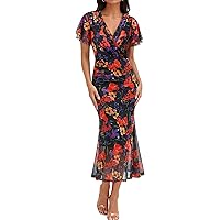 Maggy London Women's Dresses Floral Embroidered Halter Neck Midi Dress with  Back V-Neck, Blue/Green/Yellow, 0 at Amazon Women's Clothing store