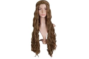 MapofBeauty 30 Inch/75cm Dignified and Elegant Side Bangs Women Long Wavy Curly Cosplay Braided Queen Wigs (Flax Brown)