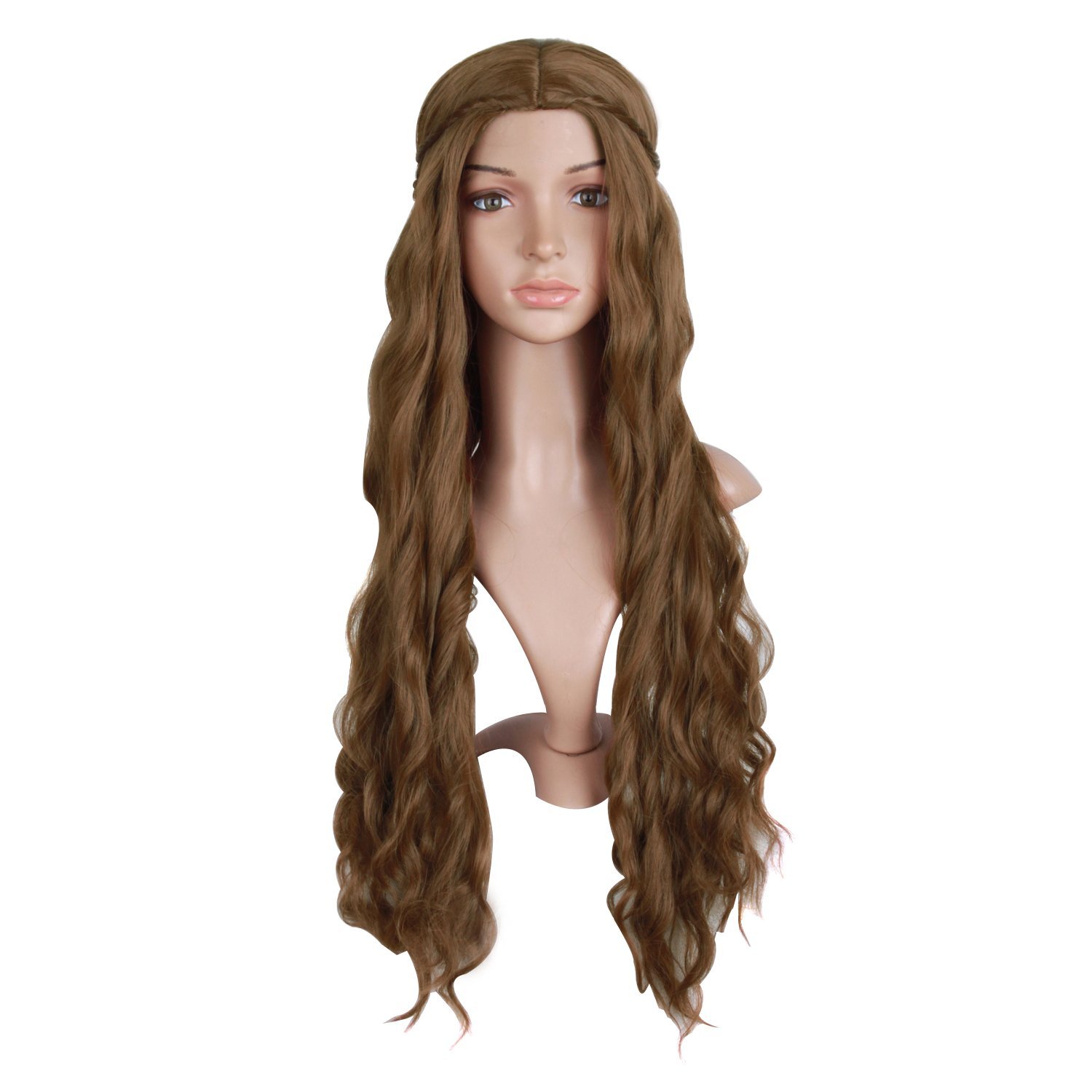 MapofBeauty 30"/75cm Dignified and Elegant Side Bangs Women Long Wavy Curly Cosplay Braided Queen Wigs (Flax Brown)