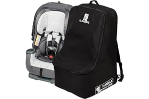 J.L. Childress Padded Backpack Car Seat Bag - Travel Bag for Airplane, Fits Most Baby & Infant Car Seats, Boosters, & Carriers, Accessories for Gate or Baggage Check, AirTag Compatible - Deluxe, Black
