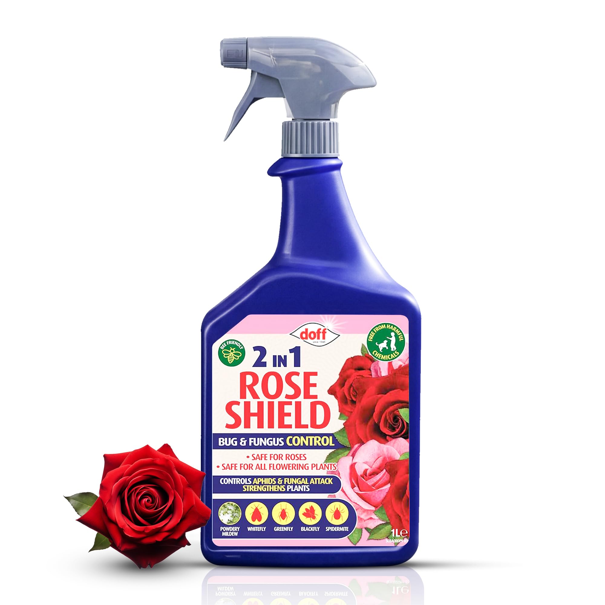 Quebec Rose Shield Ultra Spray 2 in 1 Rose Shield Bug & Fungus Control – Pesticide Free with Added Feed for Strong Growth, 1 Litre Ready to Use Spray