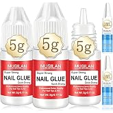 MUSIALN Nail Glue,Super Strong Nail Glue &amp; Glue Remover for Press on Nails | Quick Dry Nail Glue Remover Glue for False Nail Tips Long Lasting Acrylic Nail Adhesive Professional Press On Nail Tip Glue