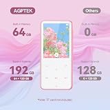AGPTEK Pink MP3 Player with Bluetooth 5.3 64GB Expandable 128GB 2.4in Speaker FM view 5