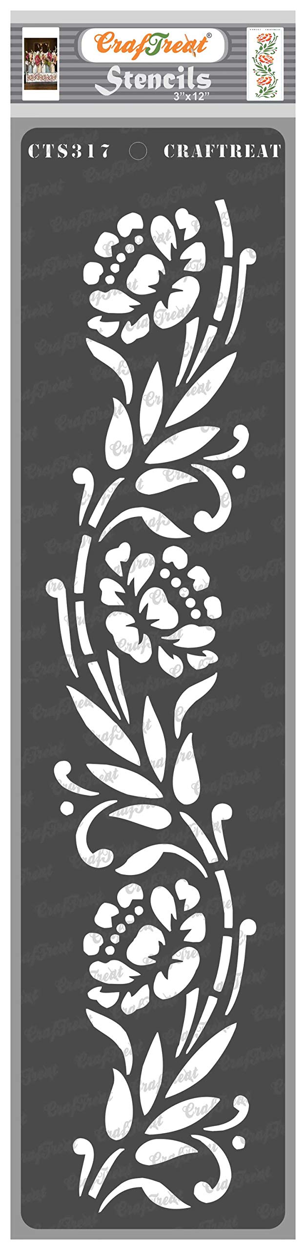 CrafTreat Reusable Flourish Border Stencils for Painting on Wood, Canvas, Paper, Fabric, Floor, Wall and Tile - Border13-3x12 Inches - DIY Art and Craft Stencils for Borders - Floral Border Stencils
