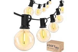 Svater Outdoor String Lights 200 FT, Patio Lights with 104 Shatterproof LED Bulbs, Commercial Grade Waterproof Plastic Hanging Light for Bistro Backyard Cafe Market, Warm White 2700K (2 X 100 FT)