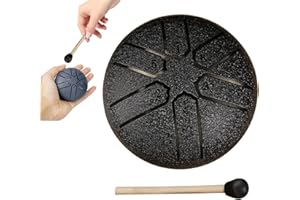 NIDEMAO Steel Tongue Drum, Chakra Drum for Rain, 3 Inches 6 Notes Rain Drum Instrument for Outside, Waterproof Mini Balmy Drum for Kids and Adults (BLACK)