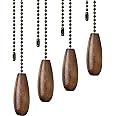 4 Pieces Ceiling Fan Chain Pulls Wooden Pull Chain Extension Pull Chain for Ceiling Light Lamp Fan Chain (Walnut Color)