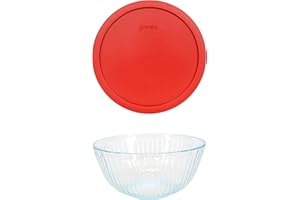Pyrex (1 7403 10 Cup/2.5L Sculpted Glass Mixing Bowl and (1) 7403-PC 10 Cup Poppy Red Mixing Bowl Lid