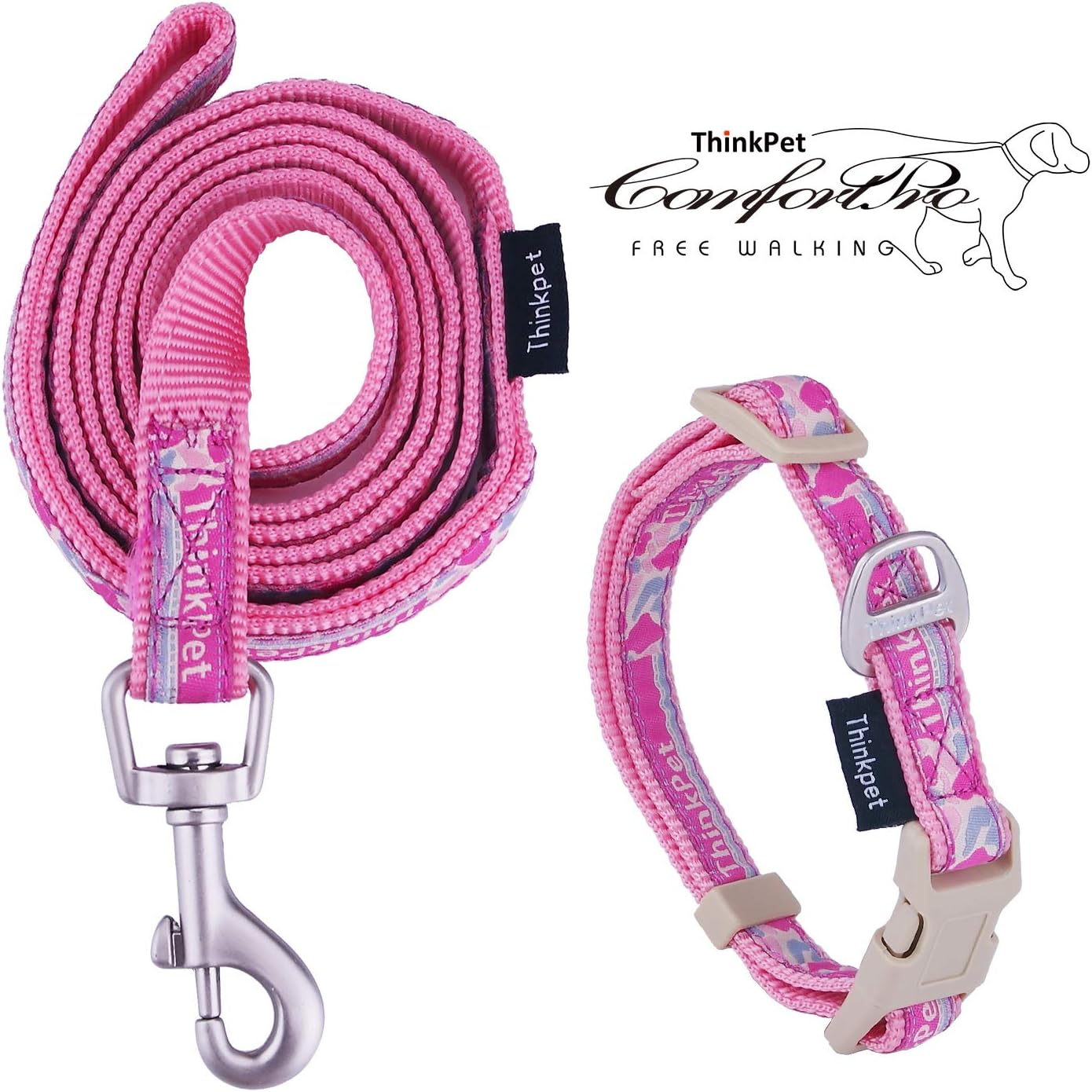 ThinkPet Dog Collar and Lead Set, Puppy Lead and Collar Adjustable for Small Dogs, Durable Colorful Strong