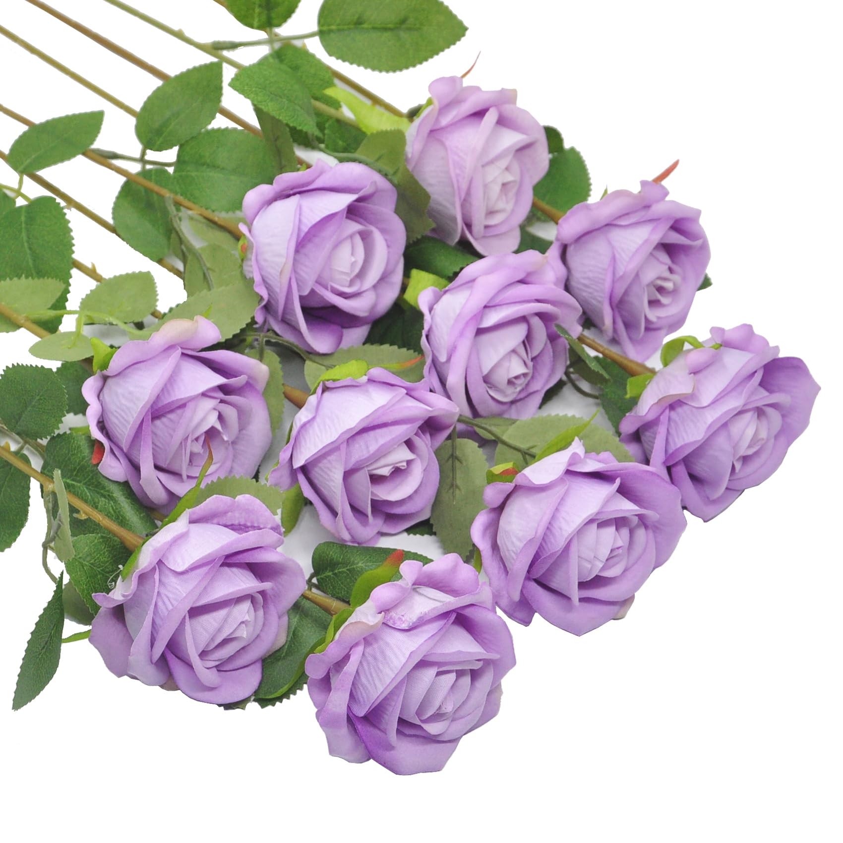 Huspox Fake Roses Artificial Flowers with Long Stem for Decoration Bouquet Wedding Floral Arrangement 10pcs (Light Purple) — image 1
