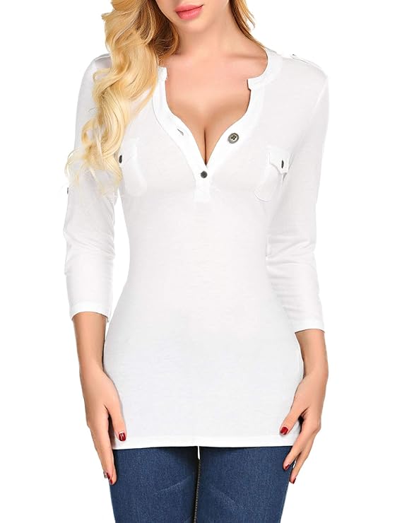 Buy BEAUTEINE LowCut Shirts for Women Sexy Deep V Cleavage 3/4Sleeve