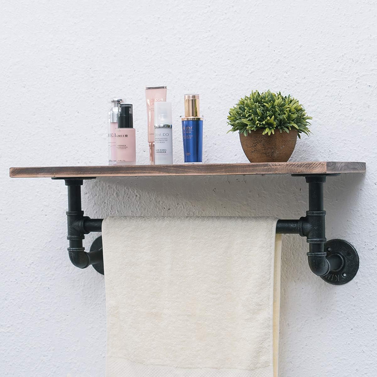 Amazon Com Womio Industrial Pipe Bathroom Shelves Wall Mounted With Towel Bar 19 7in Rustic Wall Decor Farmhouse 1 Tiered Towel Rack Metal Floating Shelves Towel Holder Wall Shelf Over Toilet Home Kitchen