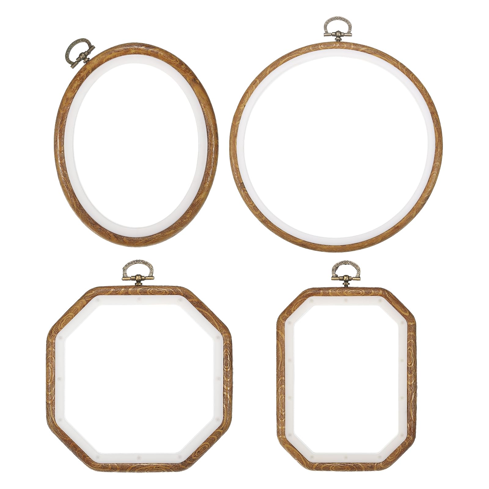 YOKIVE 4 Pcs Round Embroidery Hoops Set, Imitated Wood Circle Cross Stitch Hoop Hold Embroidery Cloth for Sewing DIY Art Craft Decor (3 Shapes)