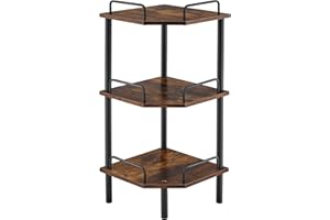Tajsoon Corner Shelf Stand, 3 Tier Industrial Corner Shelves, Multipurpose Standing Display Shelf, Corner Shelving Unit for Bedroom, Living Room, Office, Kitchen, Rustic Brown