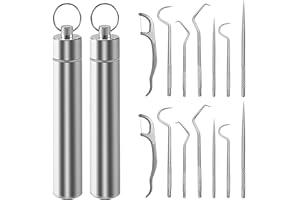 ZukoCert 14Pcs Stainless Steel Toothpick Set, Reusable Metal Toothpicks with Dispenser, Portable Travel Toothpicks for Teeth,
