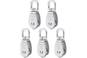 Single Pulley Block 5 PCS 304 Stainless Steel M15 Pulley Block Heavy Duty Anti-Rust Durable Prevent Rope from Knotting Loadin