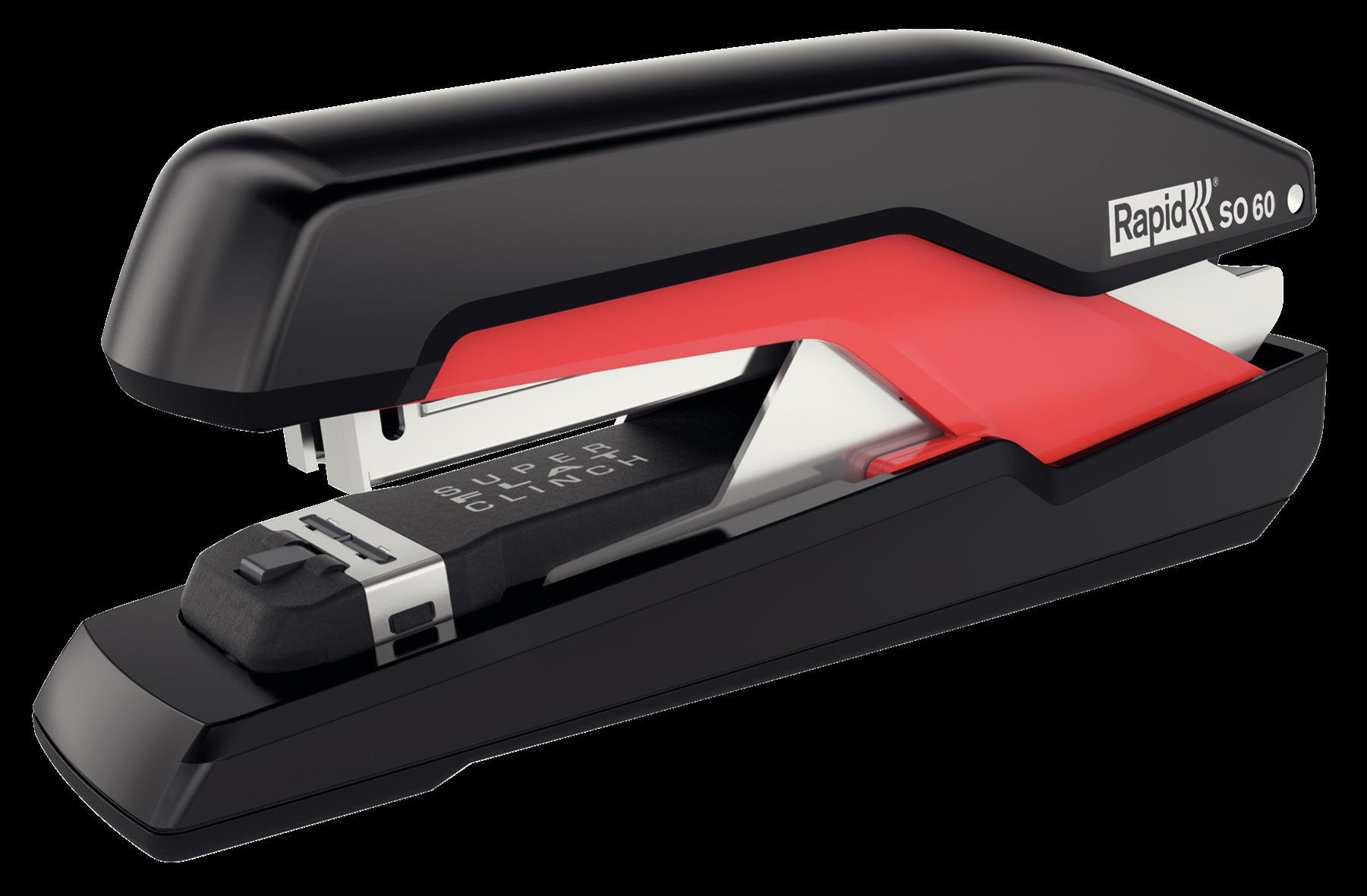 Rapid Supreme Omnipress SO60 Full Strip Stapler, 60 Sheet Capacity, Low Effort Stapling, Super Flat Clinch Stapling, Includes Staples, Black/Red, 5000553