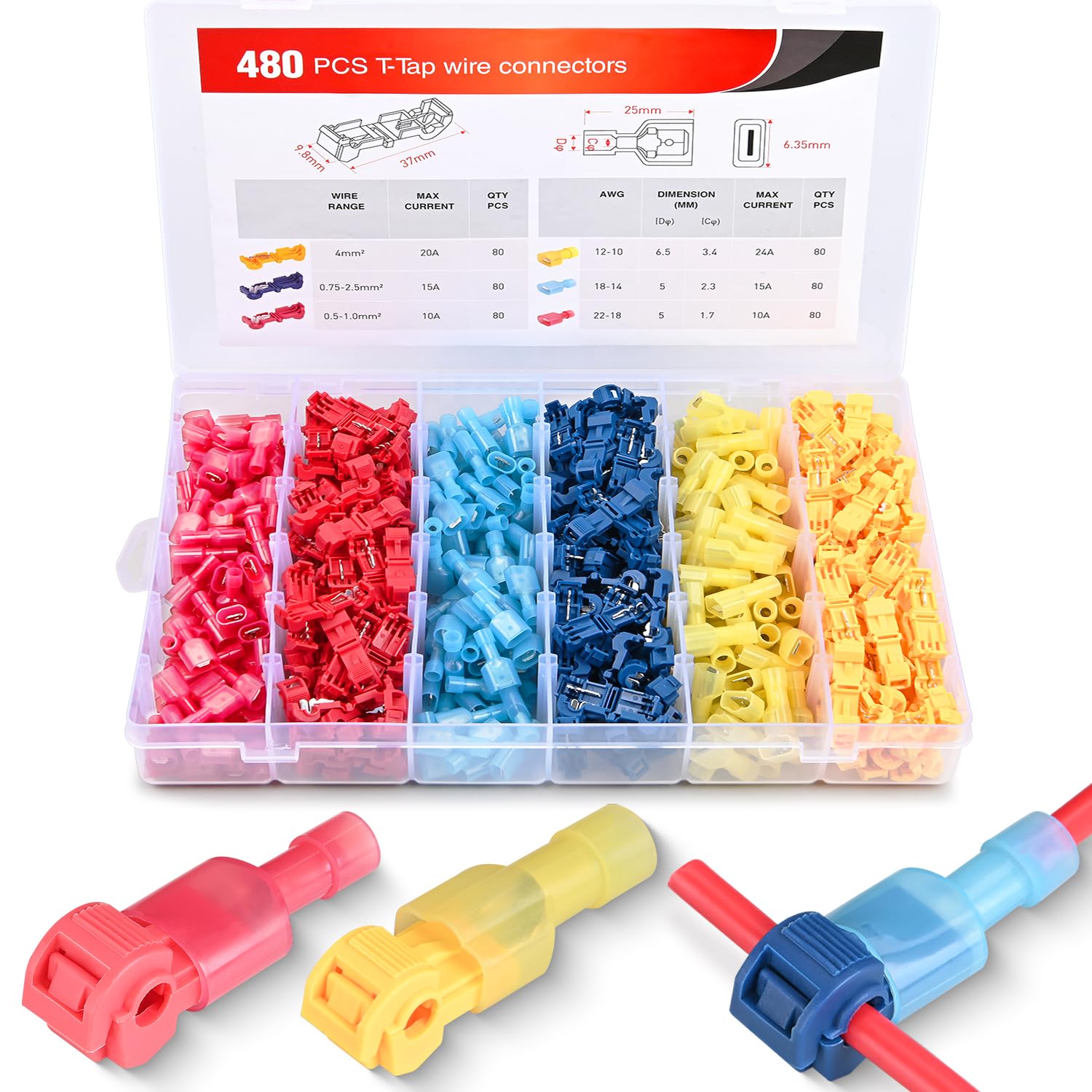 Nilight 480PCS/80 Pairs T-Tap Wire Connectors