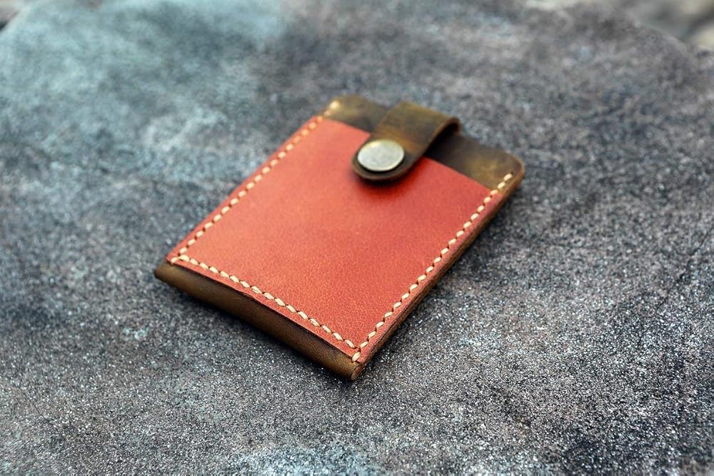 Handmade Leather pull up card holder men's Leather credit card case with Pull Tab