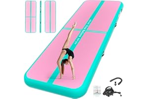 FINCOME Inflatable Gymnastics Mat Air Tumble Track Mats 10/13/16/20ft Training Mats for Home Use Air Mat with Pump 4”/6” Thick for Cheerleading/Yoga/Parkour/Beach/Park/Water