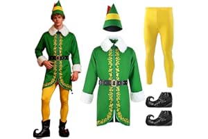 Cxquxse Buddy The Elf Costume Adult Elf Men Costume 5 Piece Christmas Costume Holiday Party Santa Outfit Funny Loungewear