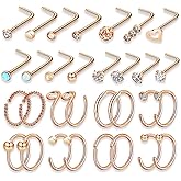 Yeelong Hypoallergenic 20G L-Shaped Nose Rings - Surgical Steel Hoops & Studs - Gold, Silver, Black Colored