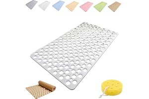 Nonslip Shower Mat, Secure Shower Mat Non-Slip & Antibacterial with Suction Cups and Drain Holes,Showers Mats with Suction Cu